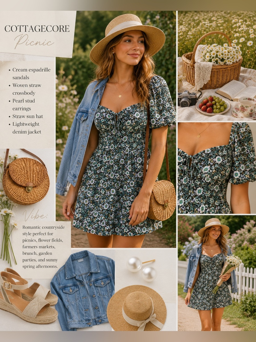 American Eagle Floral Puff Sleeve Mini Dress M ruched bodice Cottagecore Boho C6 - Picture 2 of 11